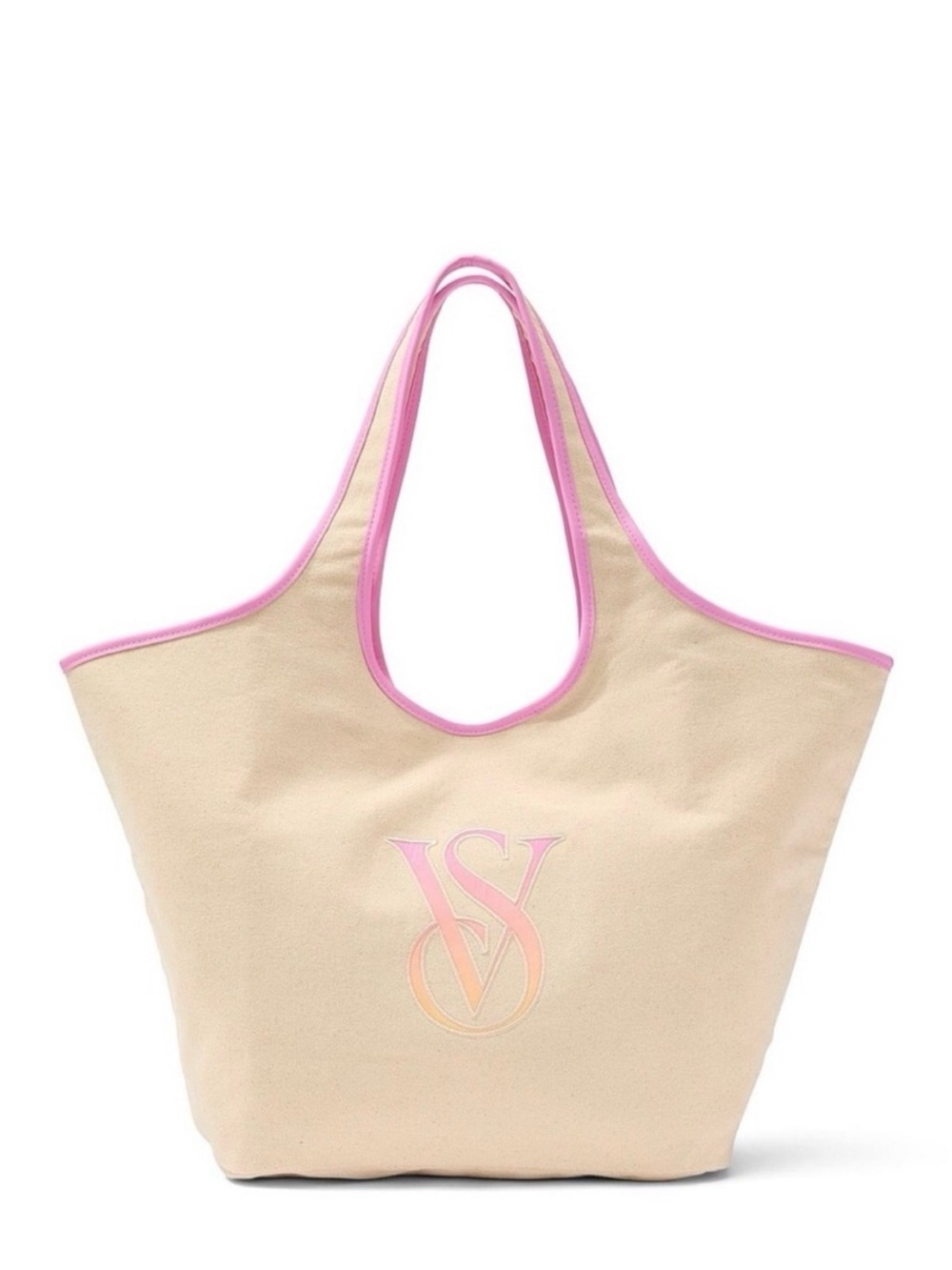 Victoria's Secret Cream Canvas Tote with Pink Trim